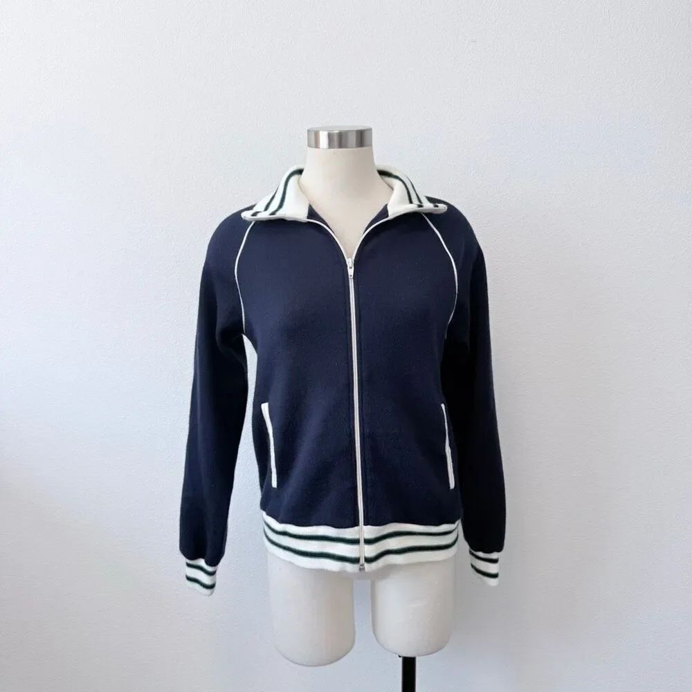 Navy Separates Track Stripe Bomber Jacket Coat Medium VTG 70s